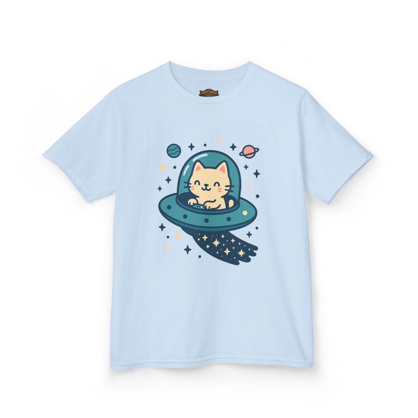Kids Tee — Cute Cat in UFO Space Shirt