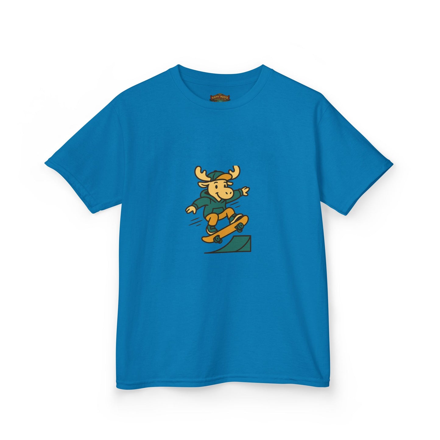Kids Skateboarding Moose T‑Shirt — Cute Outdoorsy Cartoon Tee for Kids