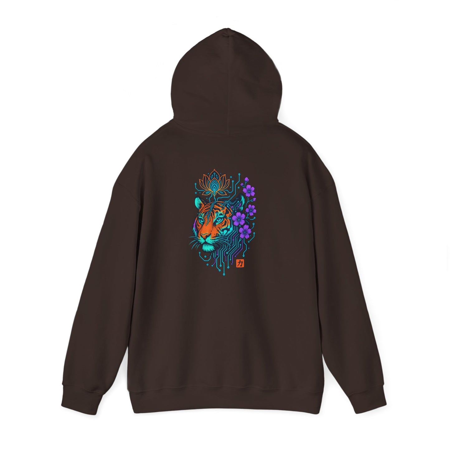 Tiger Floral Hoodie — Vibrant Tiger Head with Purple Blooms Graphic