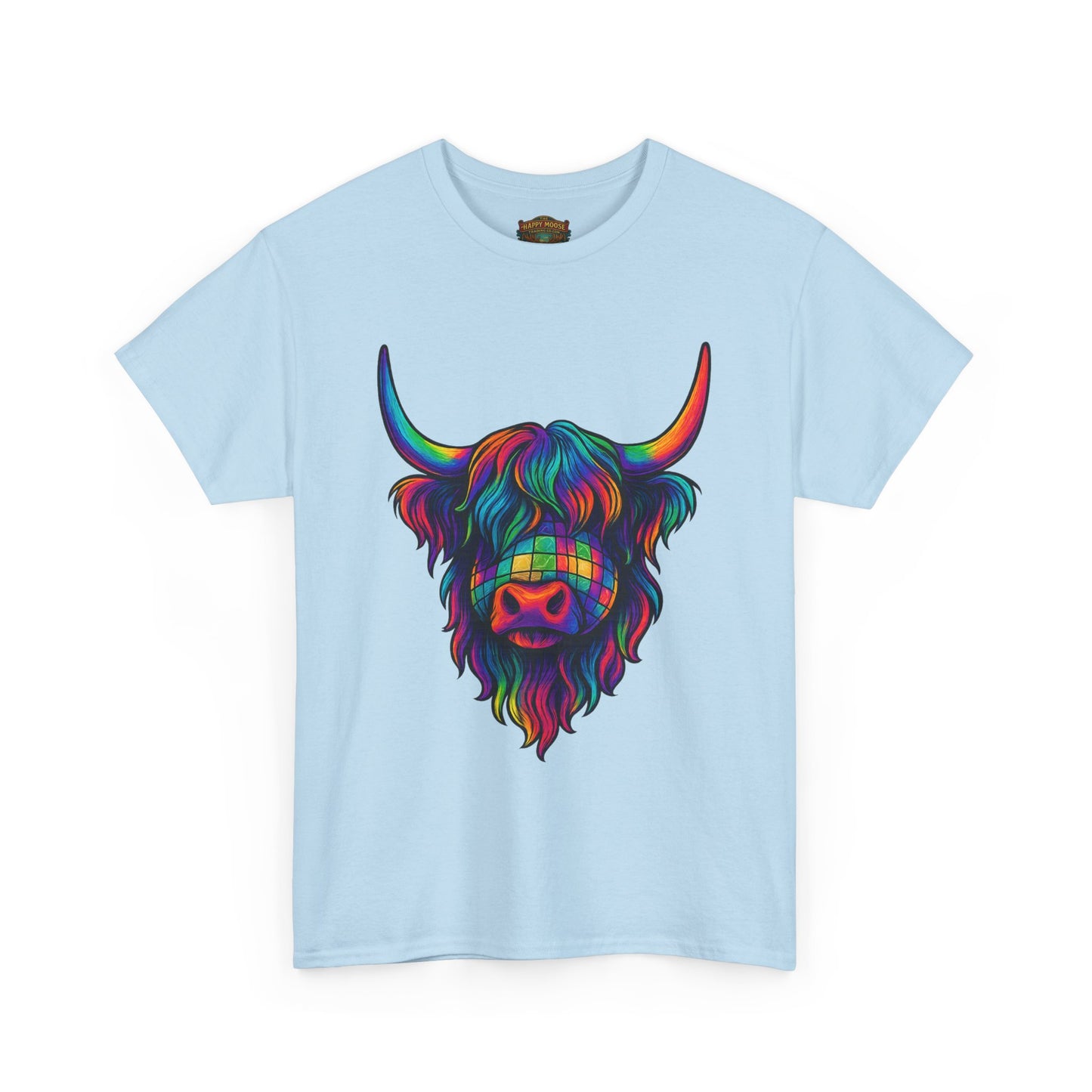 Highland Cow Graphic Tee — Colorful Psychedelic Scottish Highland Cattle T-Shirt