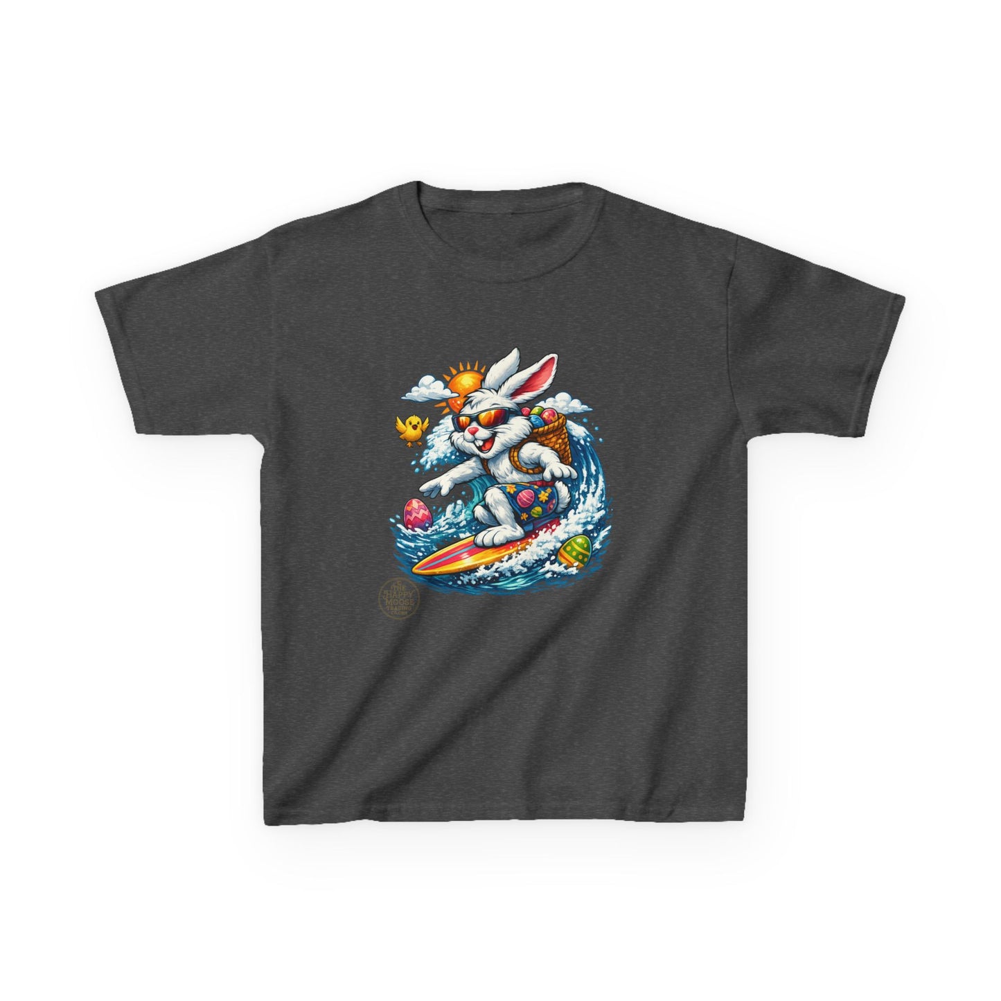 Kids Surfing Easter Bunny T-Shirt — Cute Surfboard Bunny Graphic Tee