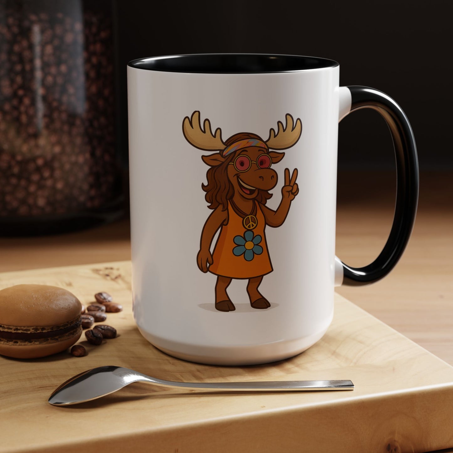 Hippie Moose Coffee Mug — Peace Sign Retro Moose Accent Mug (11/15oz)