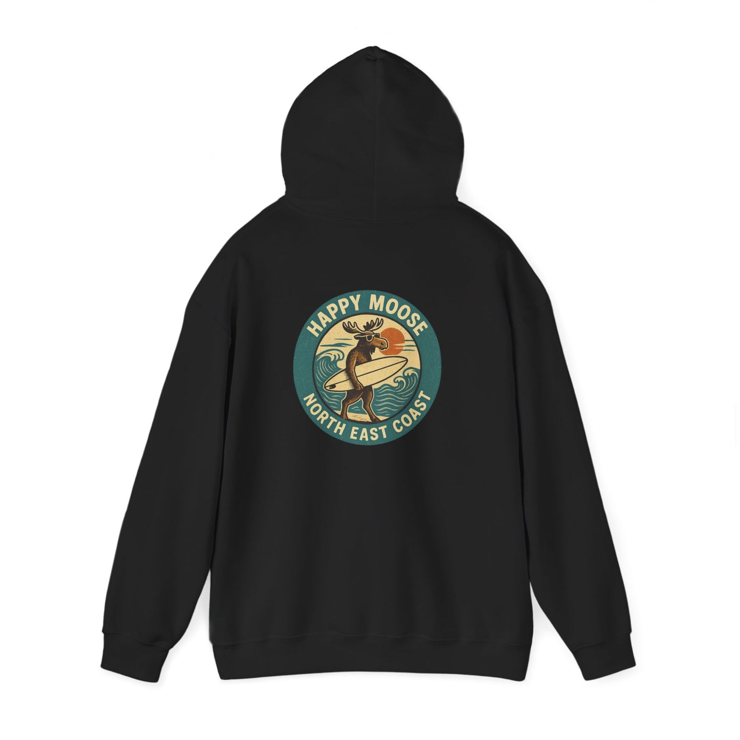 Moose Surf Hoodie – "Happy Moose North East Coast" Retro Surf Graphic