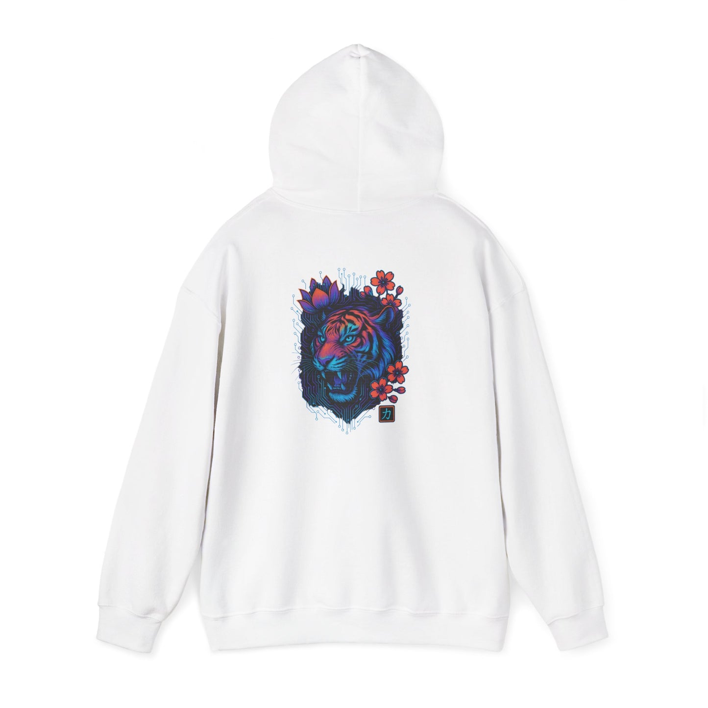 Tiger Rose Hoodie — Neon Floral Tiger Back Graphic Hoodie