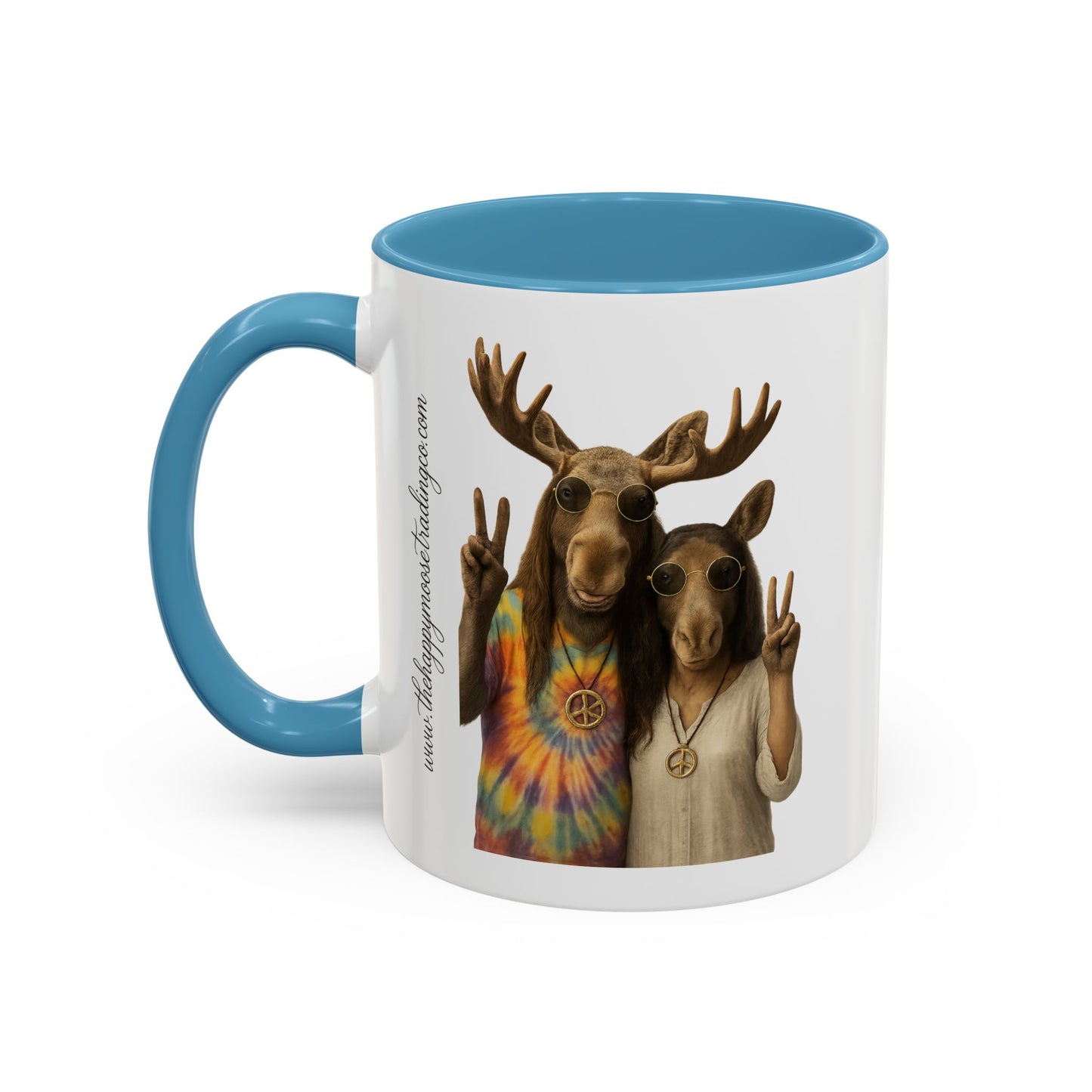 Peaceful Moose Couple Accent Coffee Mug — Hippie Tie-Dye Moose Peace Sign 11/15oz
