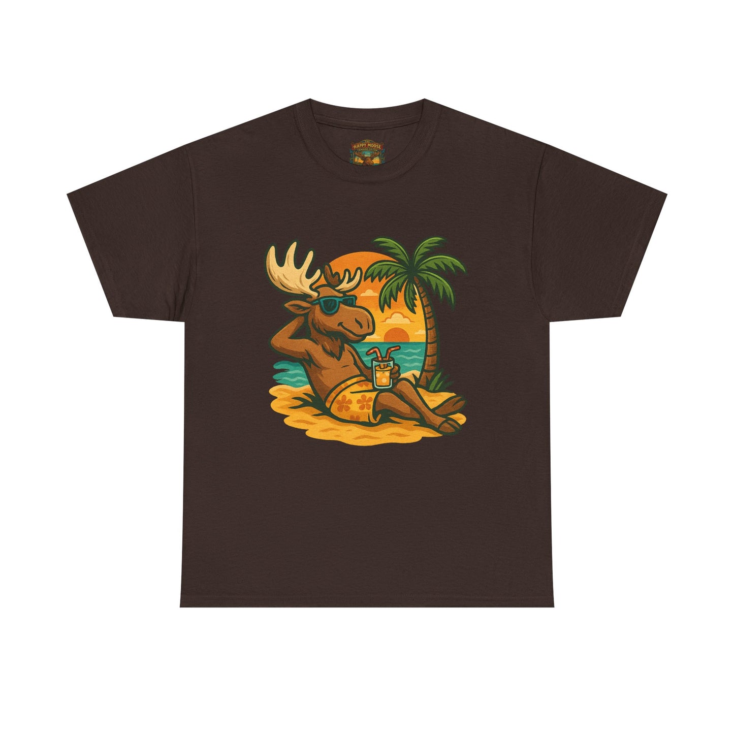 Moose Beach Vacation T-Shirt — Relaxing Tropical Moose Graphic Tee