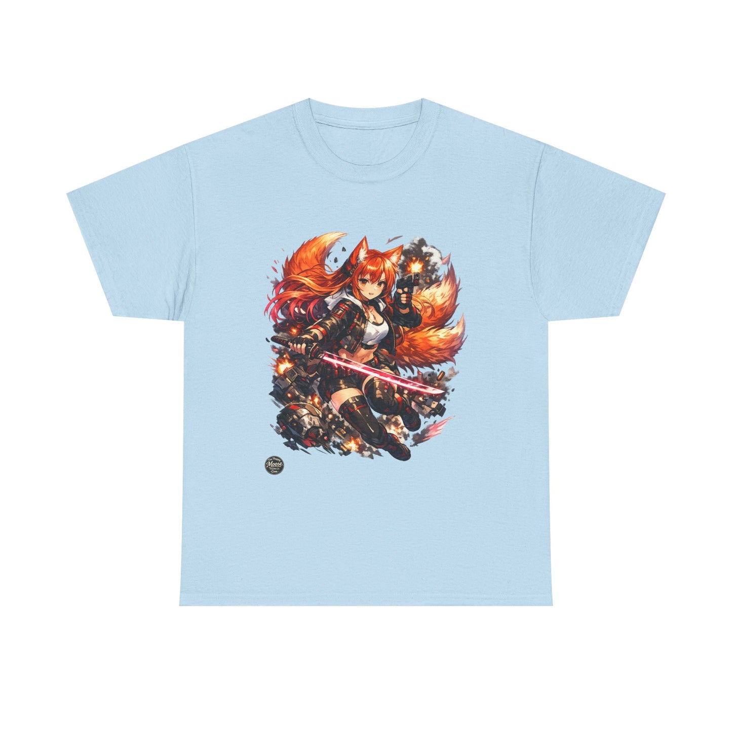 Fox Warrior Anime T-Shirt — Samurai Kitsune Graphic Tee #E004