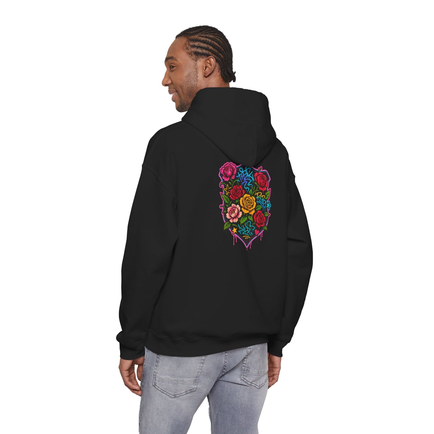 Floral Crest Hoodie – Colorful Roses Shield Graphic Hooded Sweatshirt