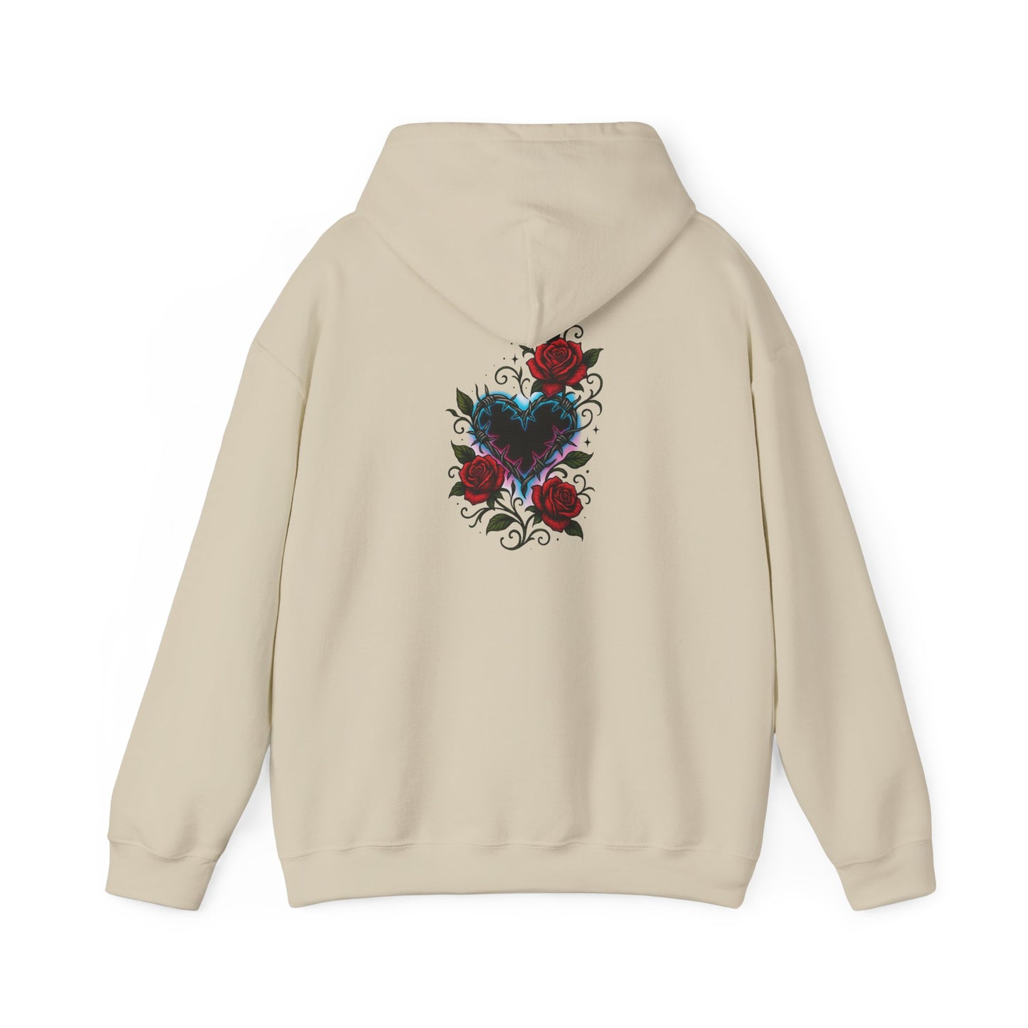 Rose Heart Tattoo Hoodie — Gothic Floral Heart Back Print