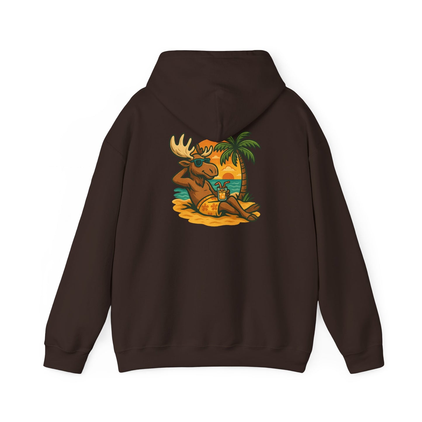 Hoodie — Relaxing Moose Beach Sunset Graphic Hooded Sweatshirt