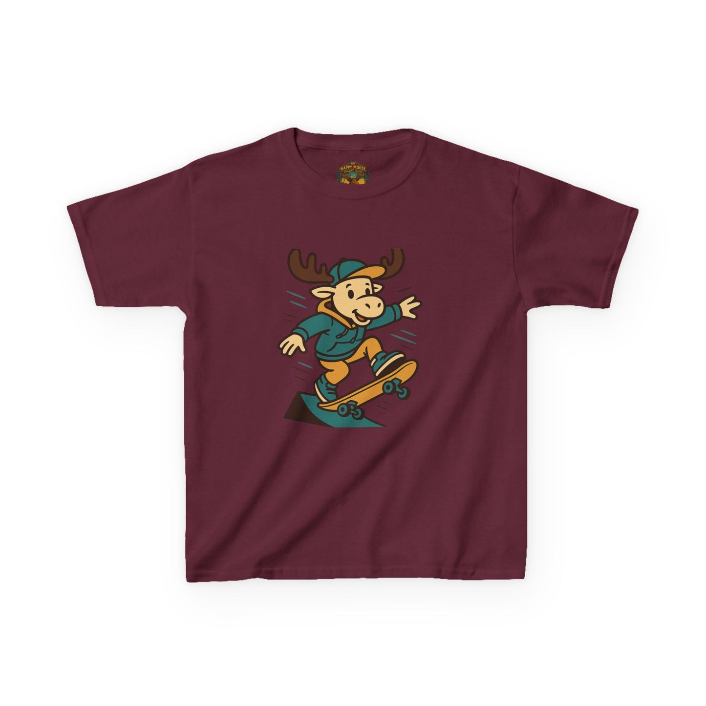 Kids Skateboarding Moose T‑Shirt — Cute Cartoon Skateboard Tee for Boys & Girls