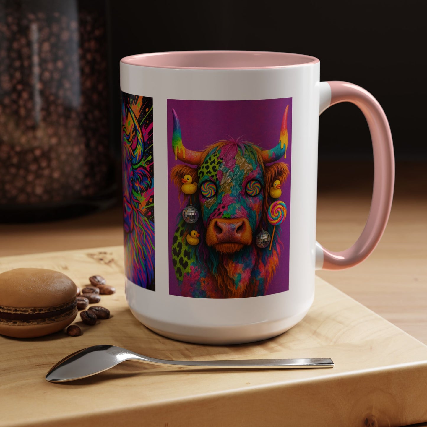 Psychedelic Highland Cow Accent Coffee Mug — Colorful Neon Farm Animal Art (11/15 oz)