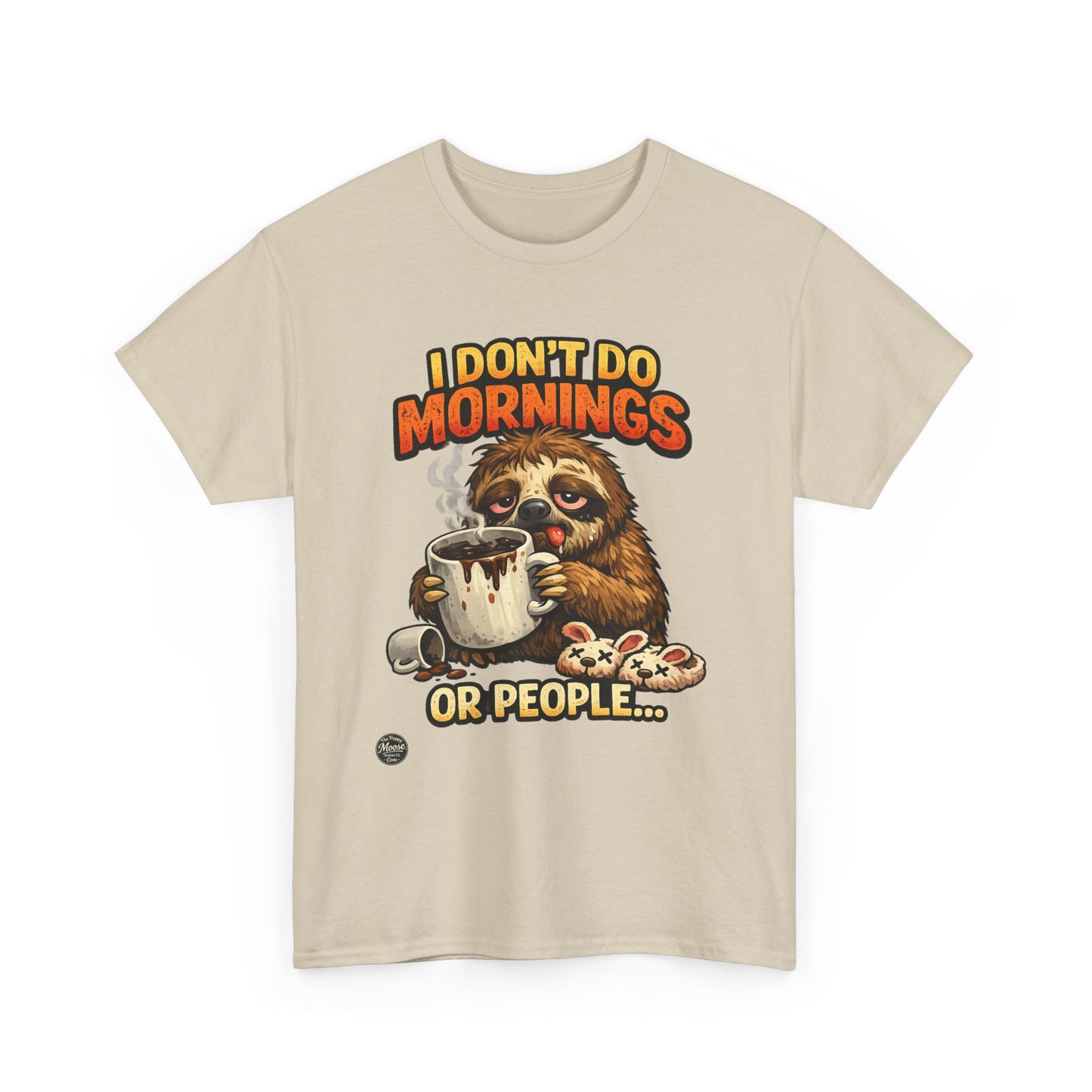 Sloth 'I Don't Do Mornings or People' Graphic Tee - Funny Coffee Shirt for Lazy Morning Lovers