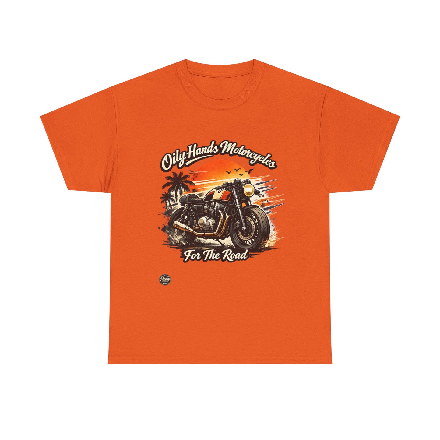 Oily Hands Motorcycle Sunset Tee — "Only Hands Motorcycles For The Road" Riding T-Shirt #001 E