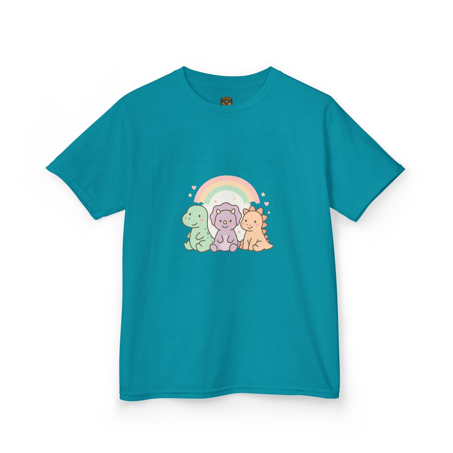Kids T-Shirt — Cute Pastel Dino Trio with Rainbow