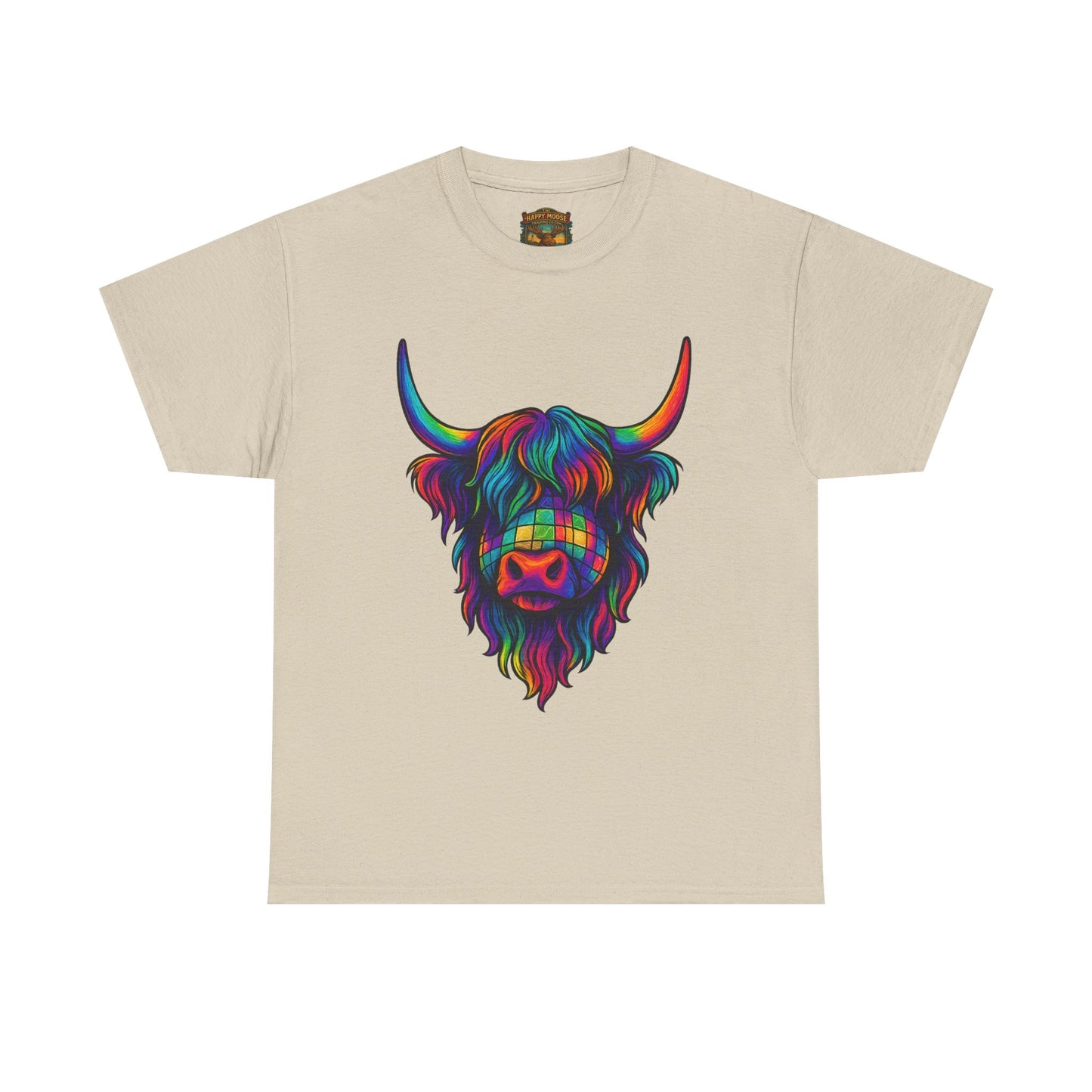 Highland Cow Graphic Tee — Colorful Psychedelic Scottish Highland Cattle T-Shirt