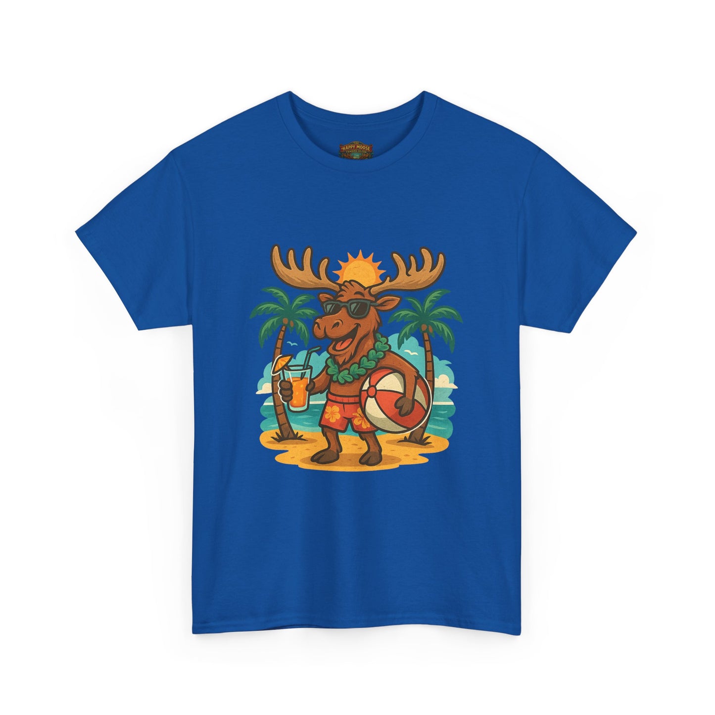 Moose on Vacation T-Shirt — Tropical Retro Moose with Sunglasses & Drink