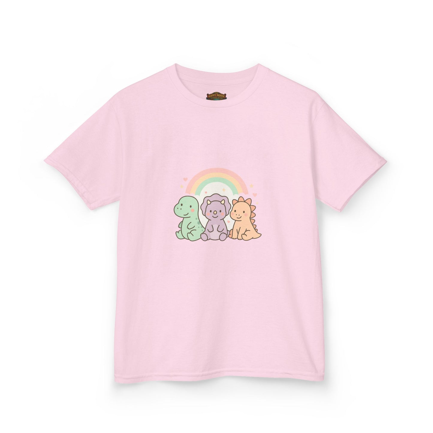 Kids T-Shirt — Cute Pastel Dino Trio with Rainbow