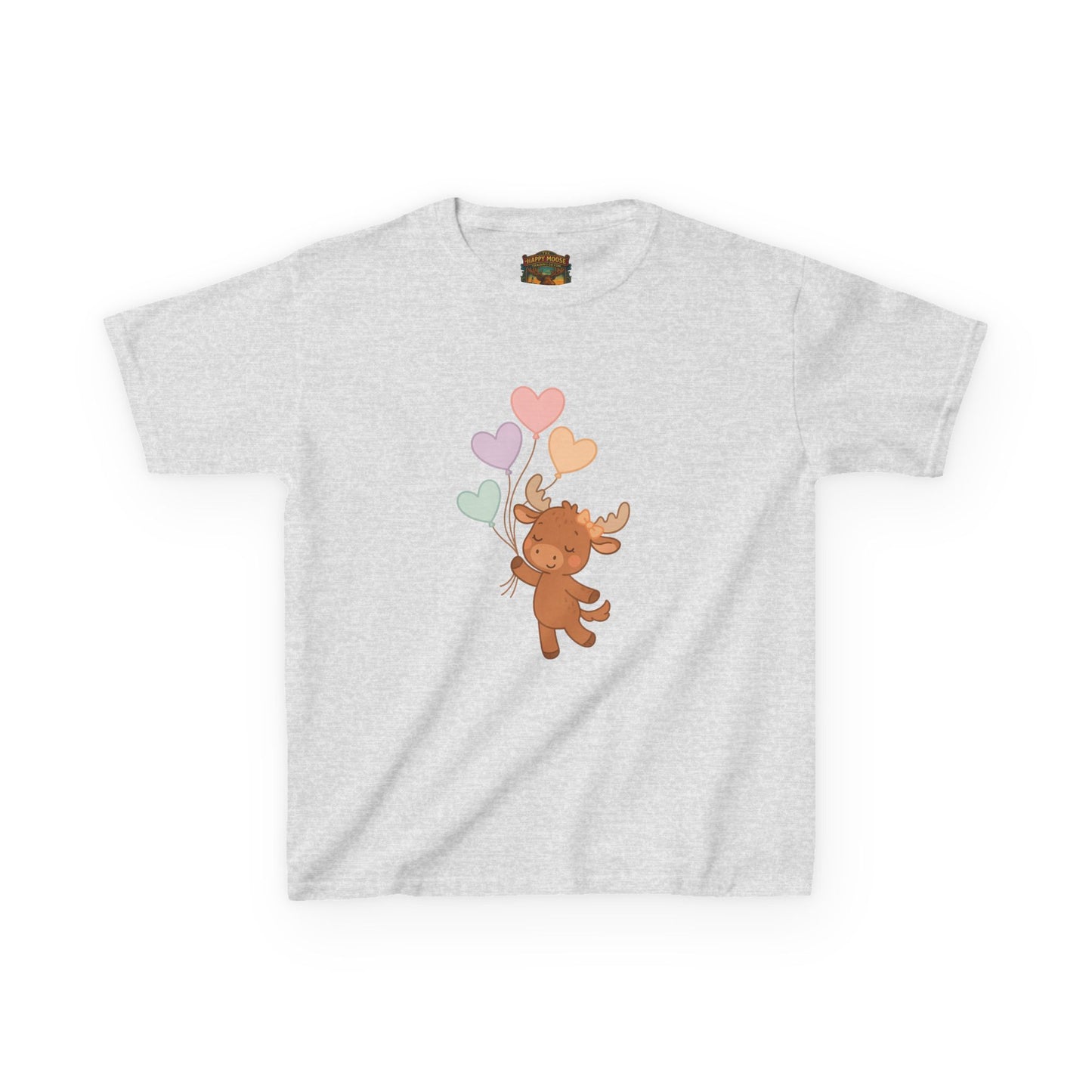 Kids Tee — Cute Moose Holding Heart Balloons | Toddler Gift
