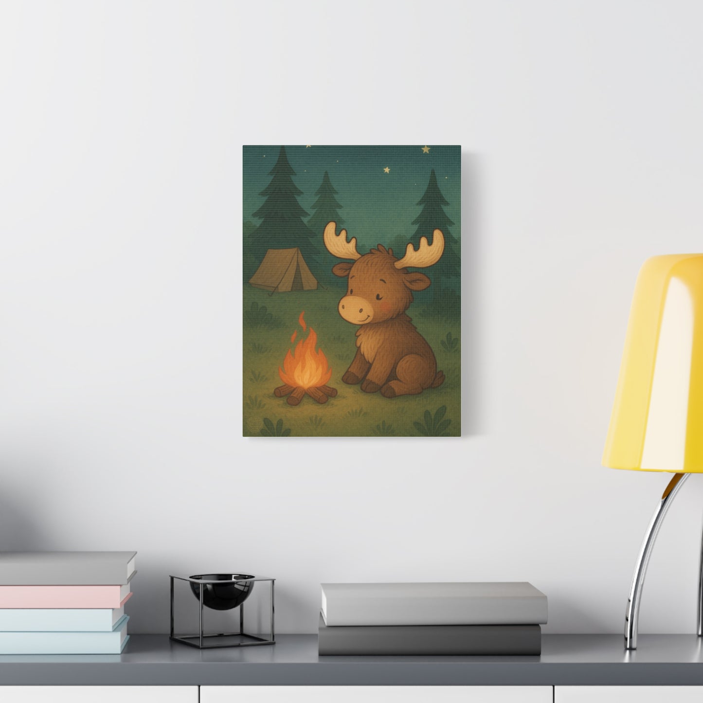 Cute Camping Moose Canvas Art — Kids Nursery Wall Decor