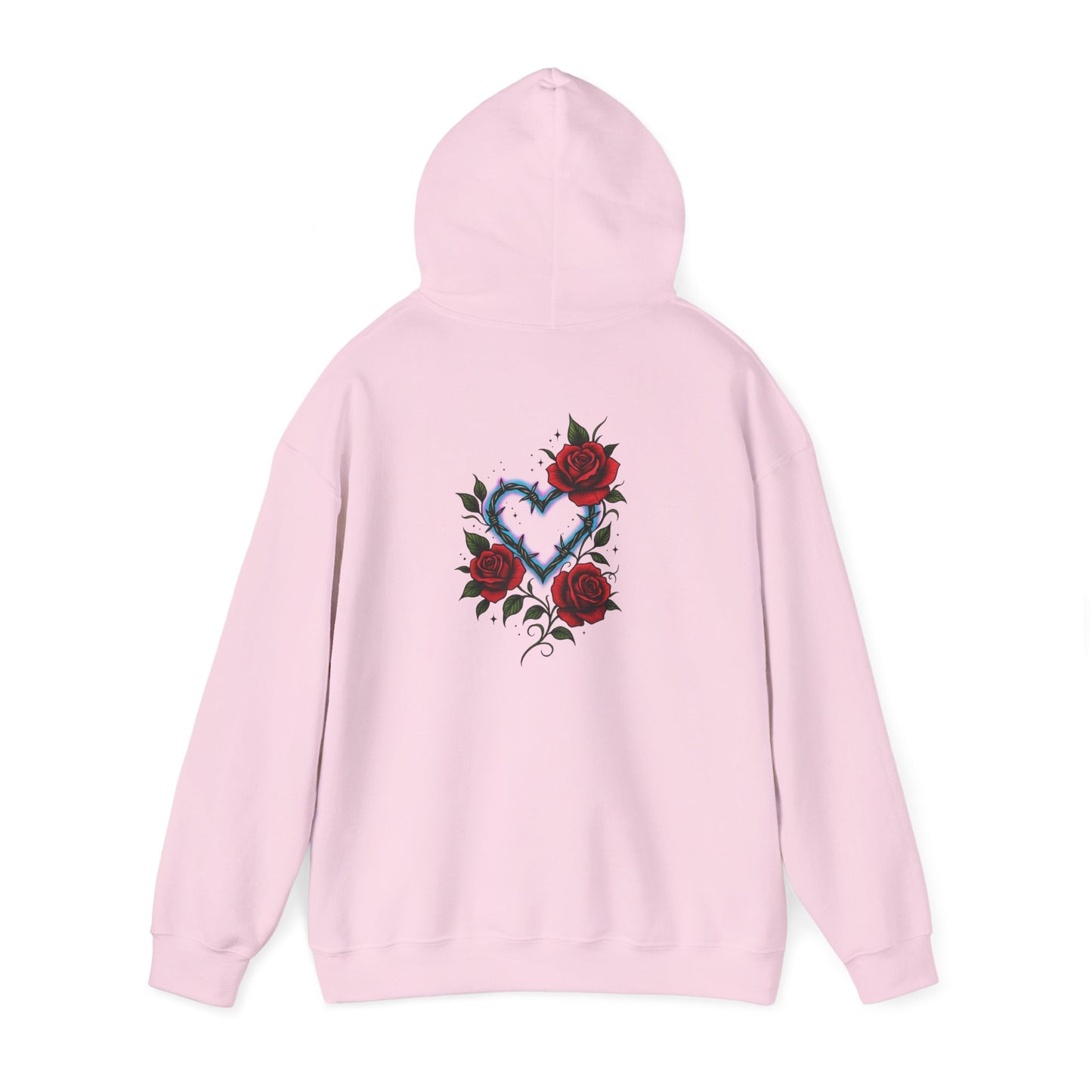Hoodie — Smoky Heart with Red Roses Back Graphic