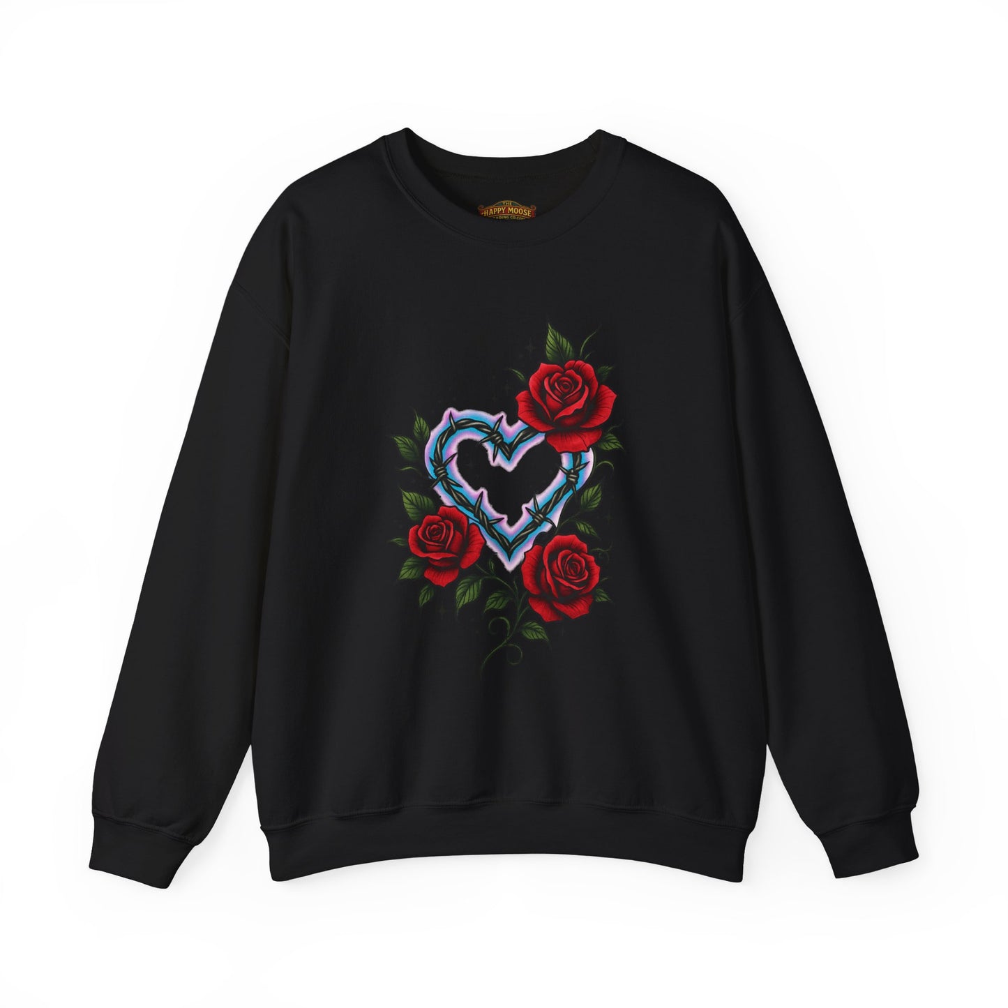 Heart & Roses Crewneck Sweatshirt — Gothic Floral Heart Design