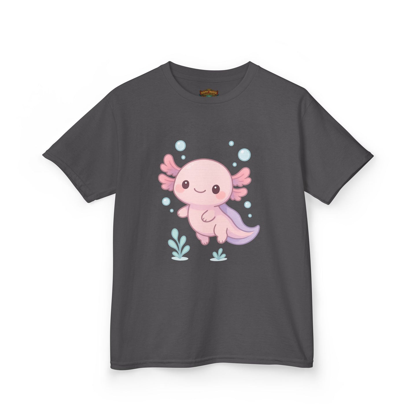 Kids Axolotl T‑Shirt — Cute Pink Axolotl Cartoon Tee for Kids