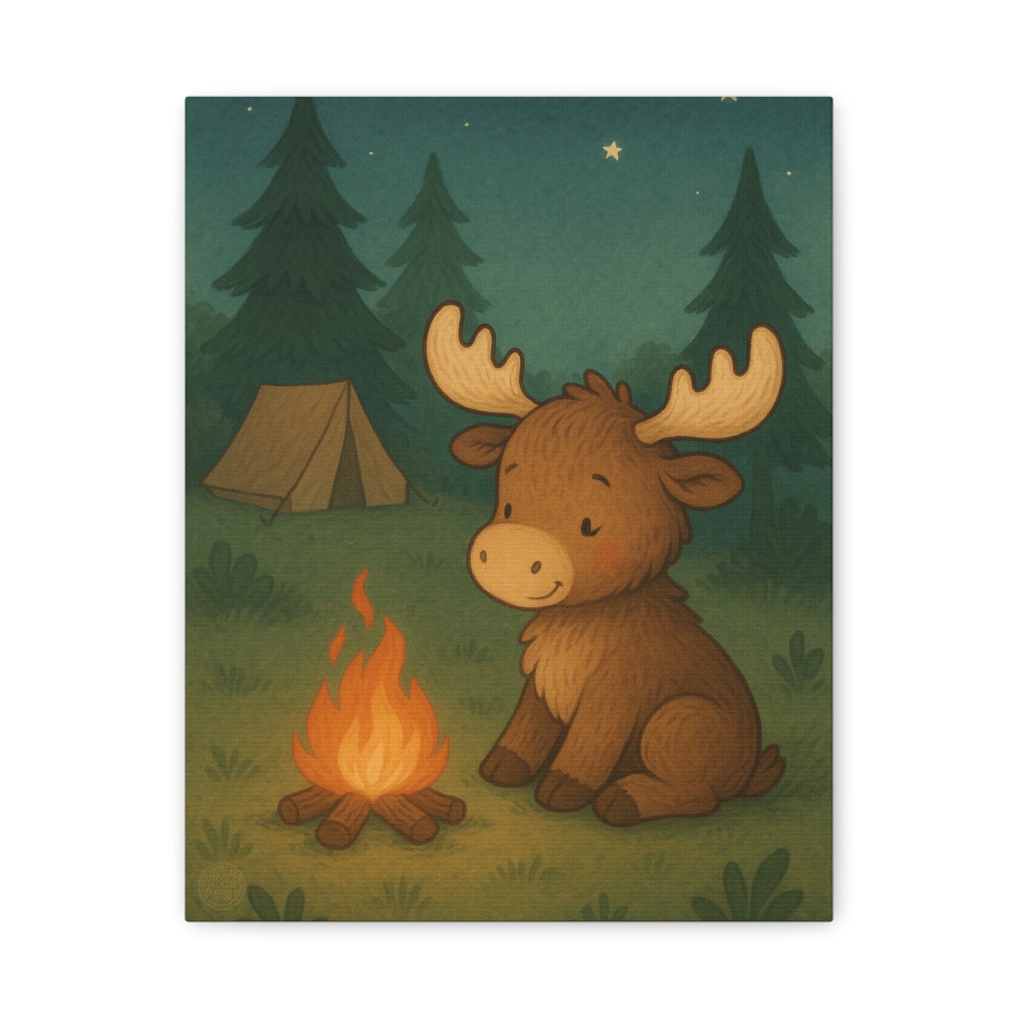 Cute Camping Moose Canvas Art — Kids Nursery Wall Decor