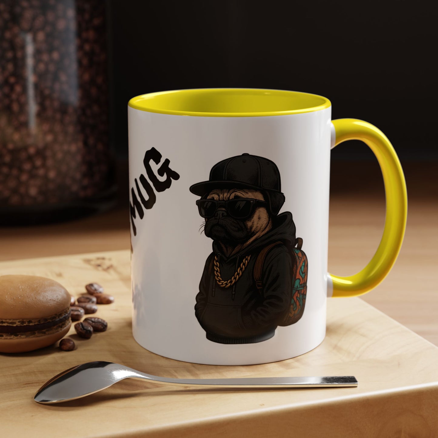 Pug Mug — Red Accent Coffee Mug with Hipster Pug Illustration (11/15oz)