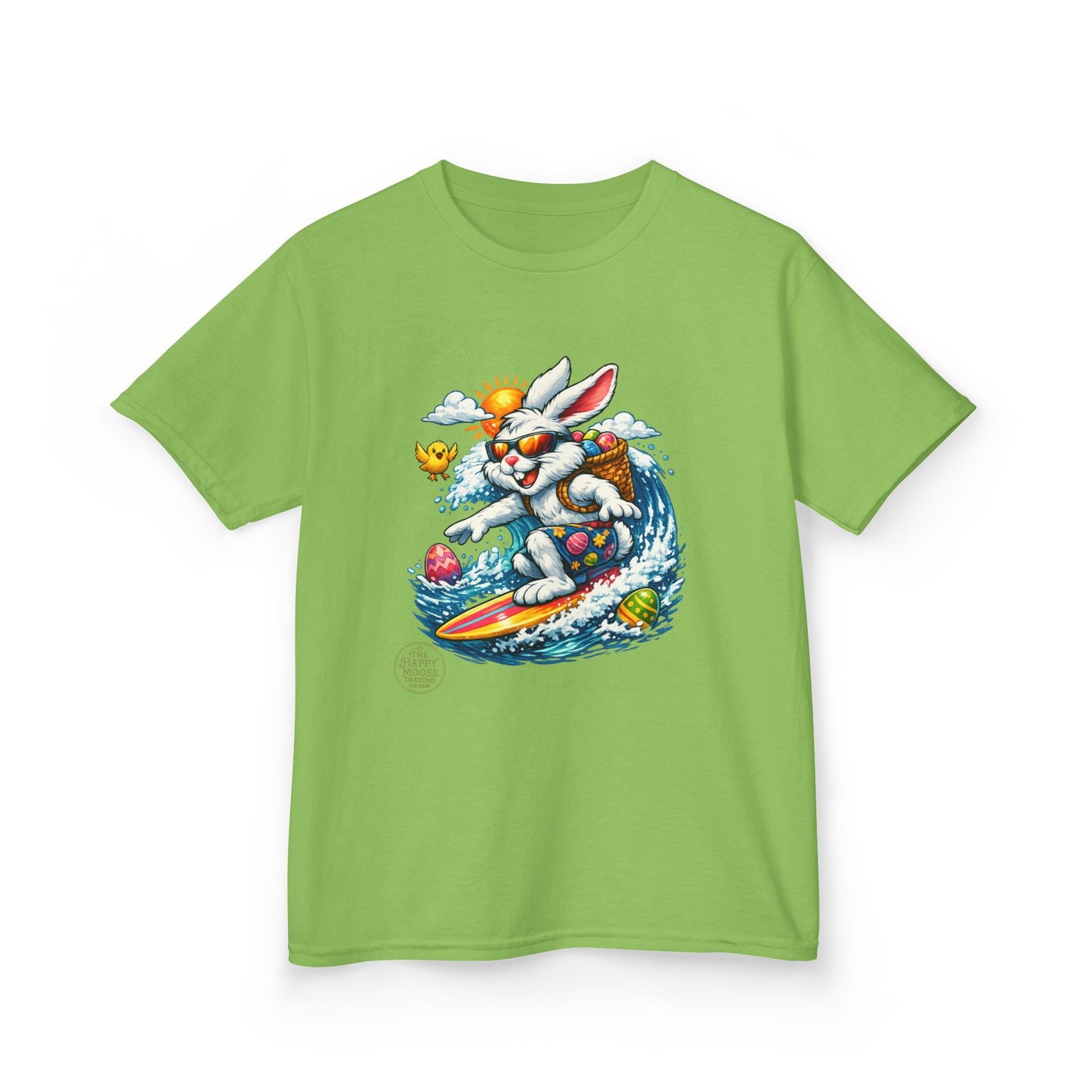 Kids Surfing Easter Bunny T-Shirt — Cute Surfboard Bunny Graphic Tee