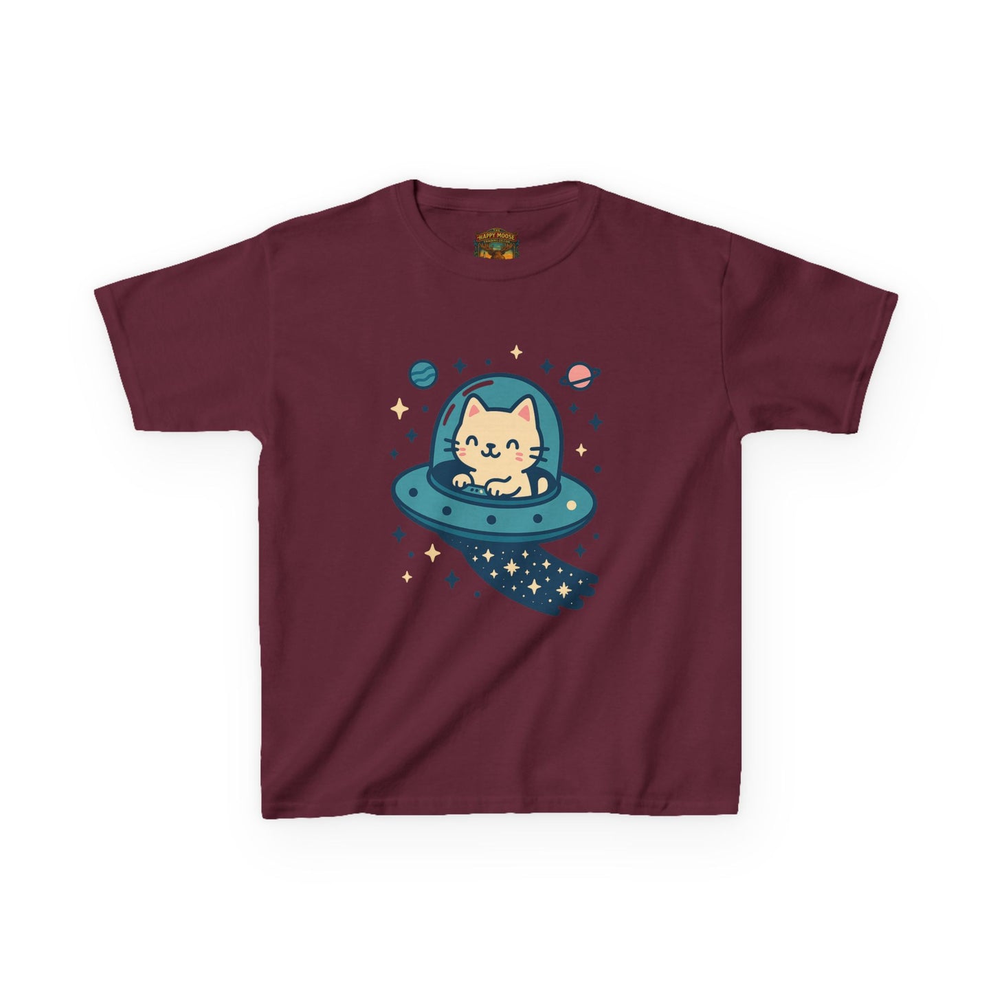 Kids Tee — Cute Cat in UFO Spacecraft Graphic