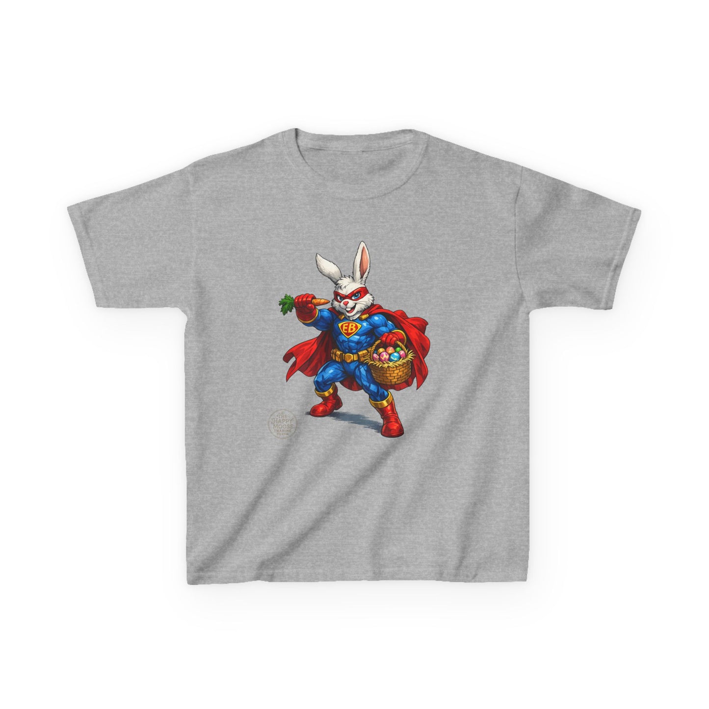 Kids Superhero Bunny T‑Shirt — Easter Basket & Carrot Costume