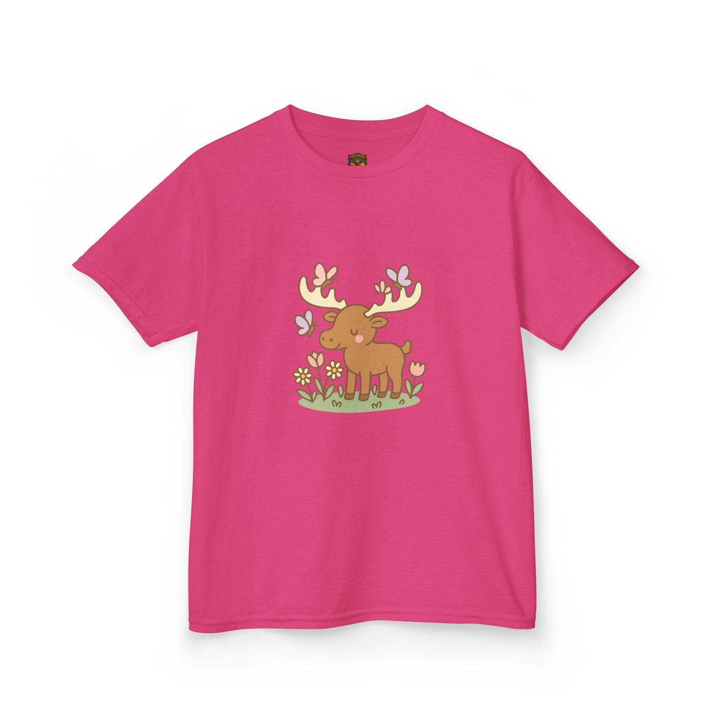 Kids T-Shirt — Cute Woodland Moose with Butterflies Kids Tee