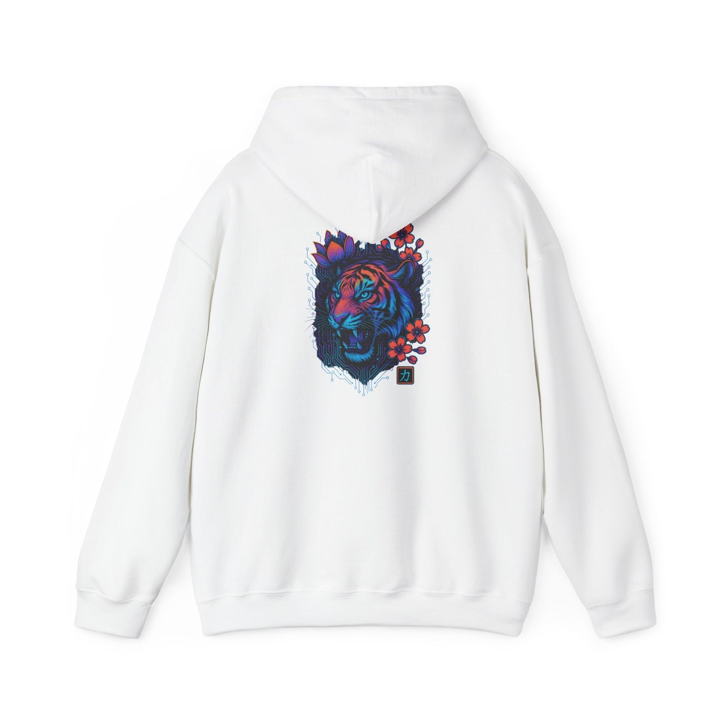 Tiger Rose Hoodie — Neon Floral Tiger Back Graphic Hoodie