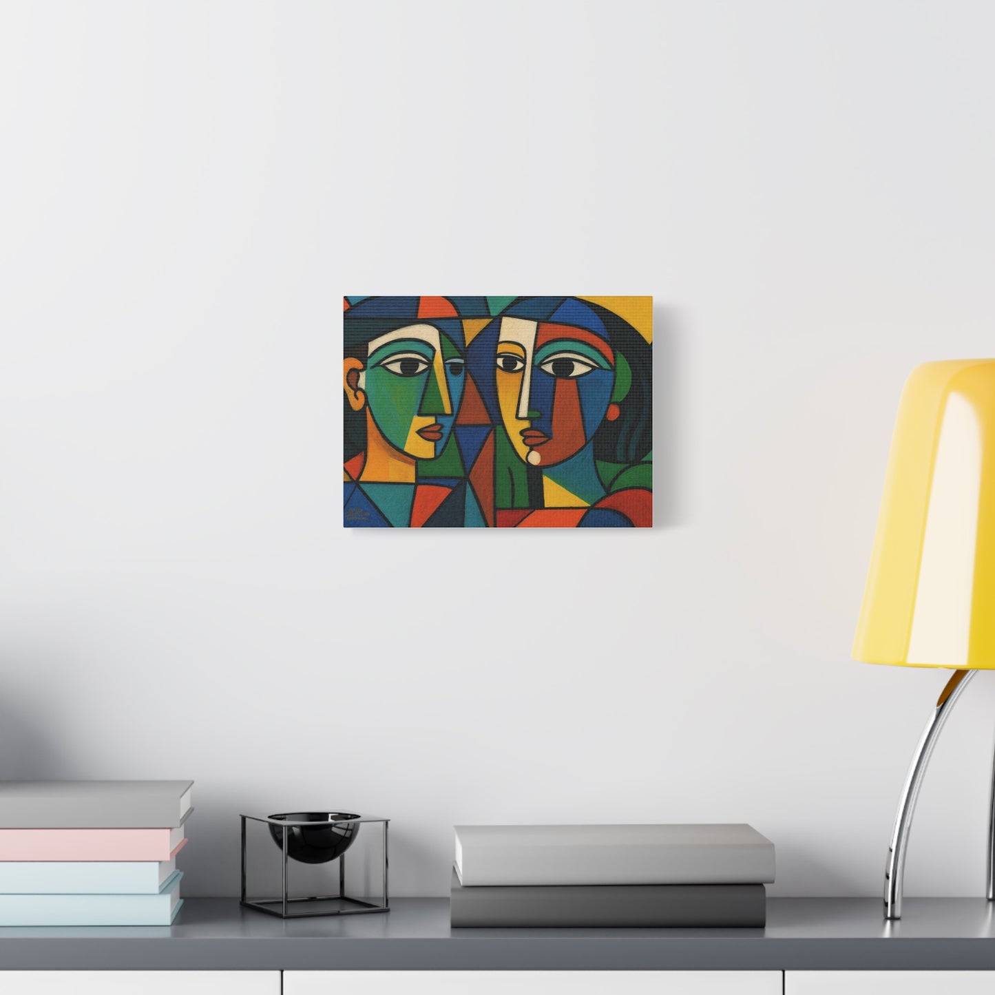 Abstract Cubist Faces Matte Canvas Wall Art — Colorful Modern Portrait Print