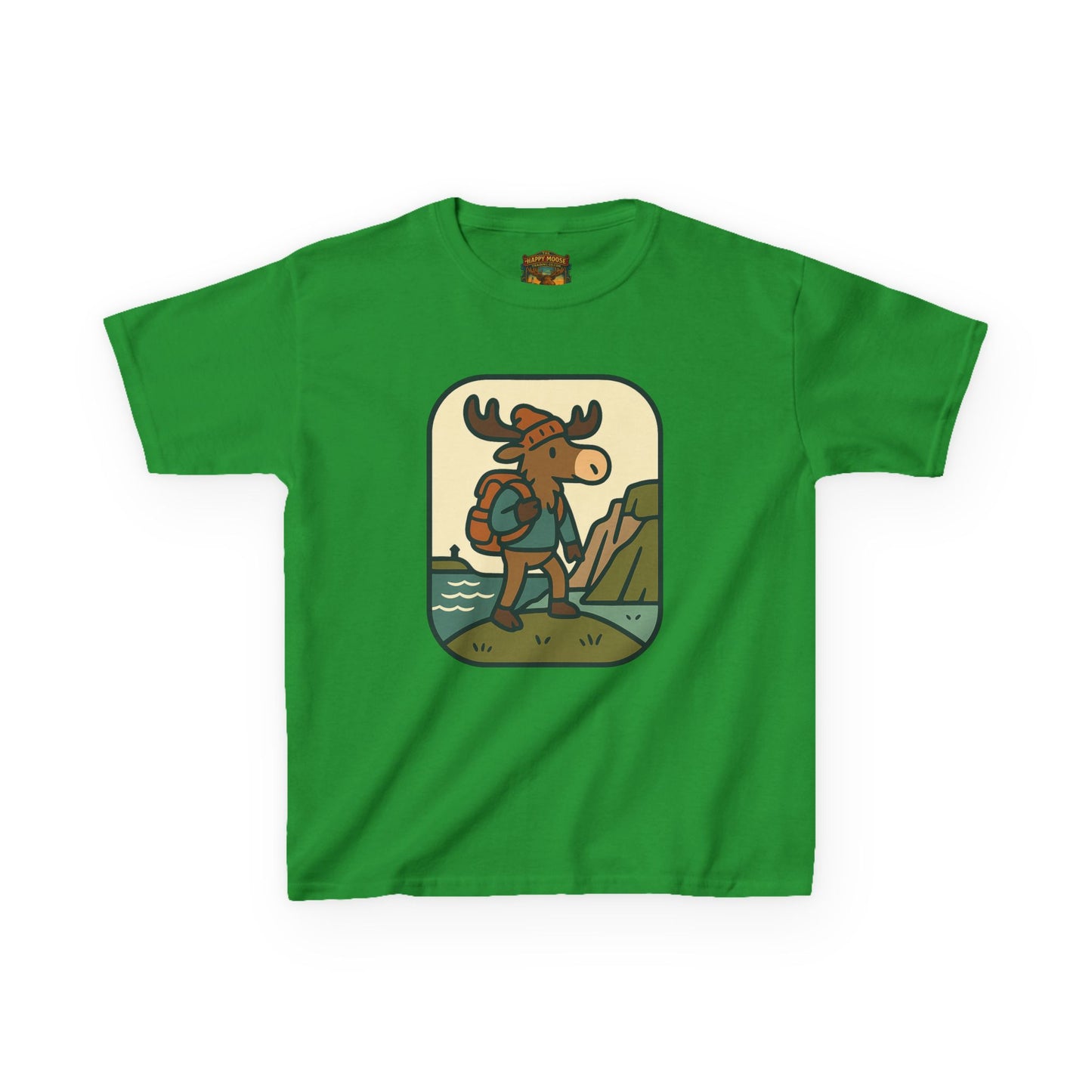 Kids Hiking Moose T‑Shirt — Cute Adventure Backpacker Tee for Boys & Girls