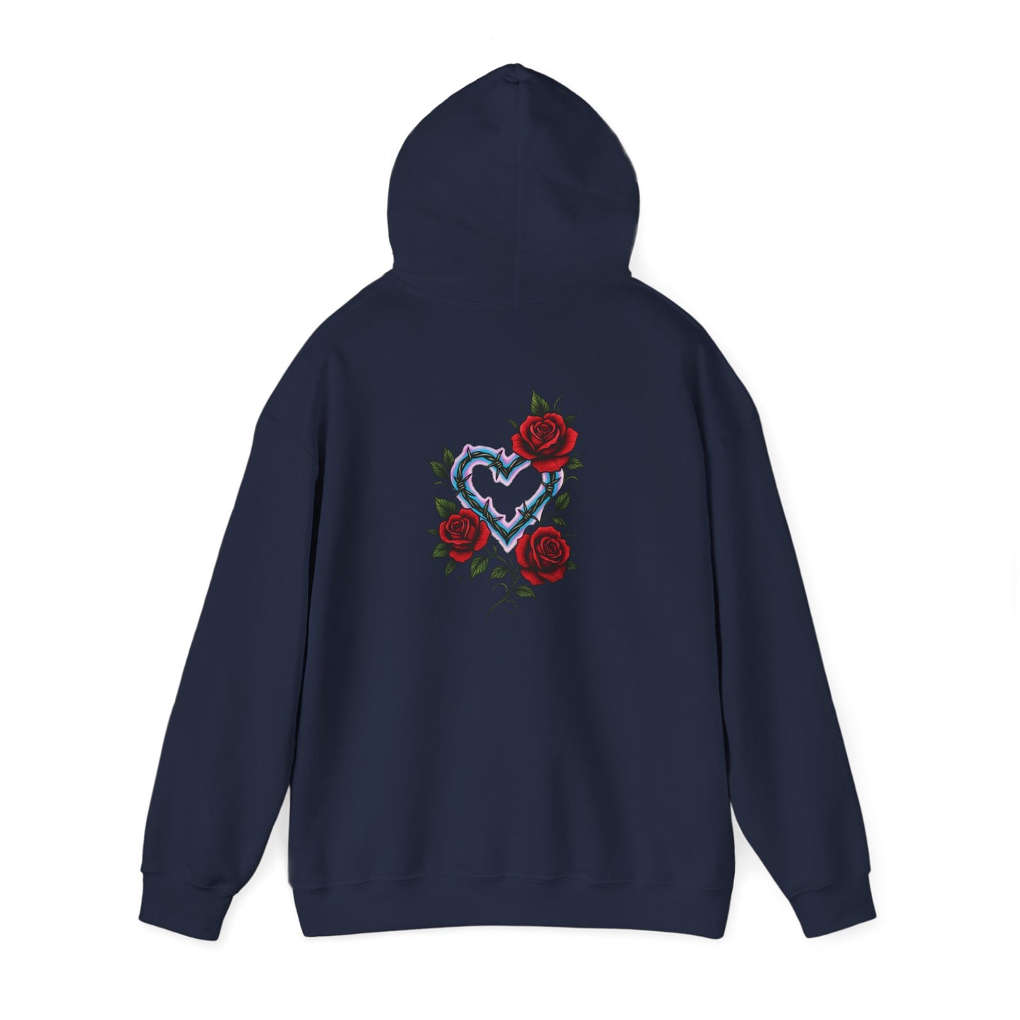Hoodie — Smoky Heart with Red Roses Back Graphic