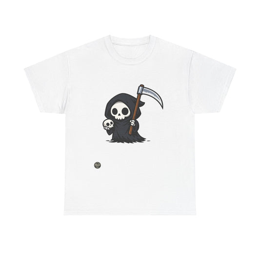 Cute Grim Reaper T-Shirt — Cartoon Death Scythe Tee (Halloween, Gothic Cute)