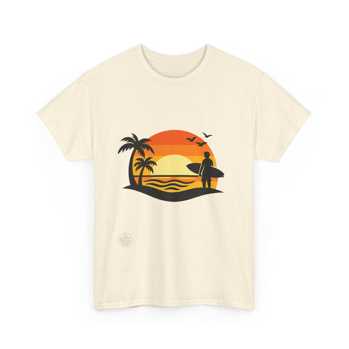 Surf Sunset T-Shirt — Retro Palm Tree Beach Tee
