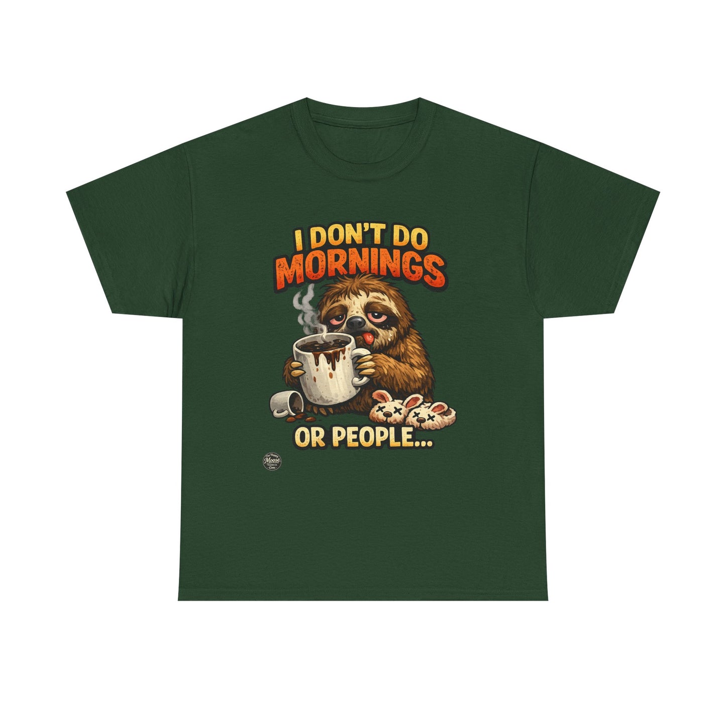 Sloth 'I Don't Do Mornings or People' Graphic Tee - Funny Coffee Shirt for Lazy Morning Lovers