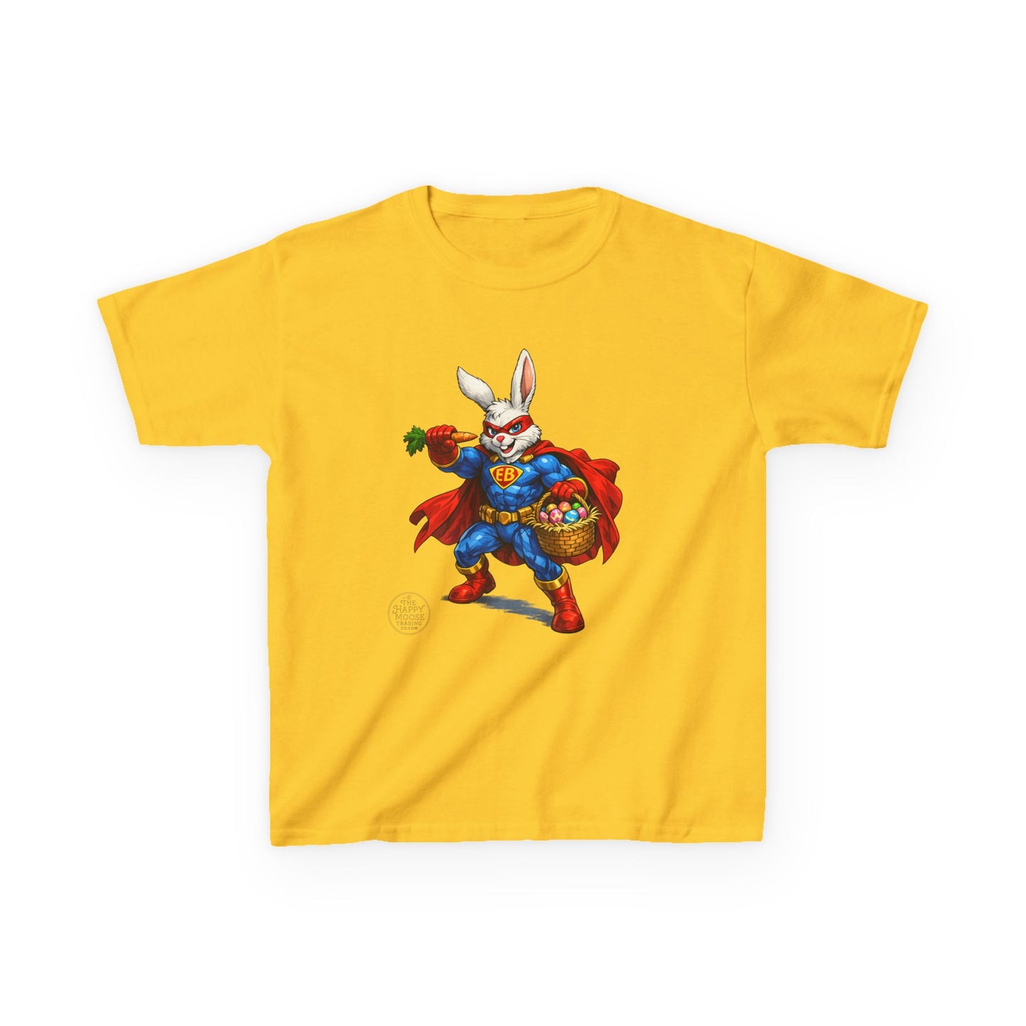 Kids Superhero Bunny T‑Shirt — Easter Basket & Carrot Costume