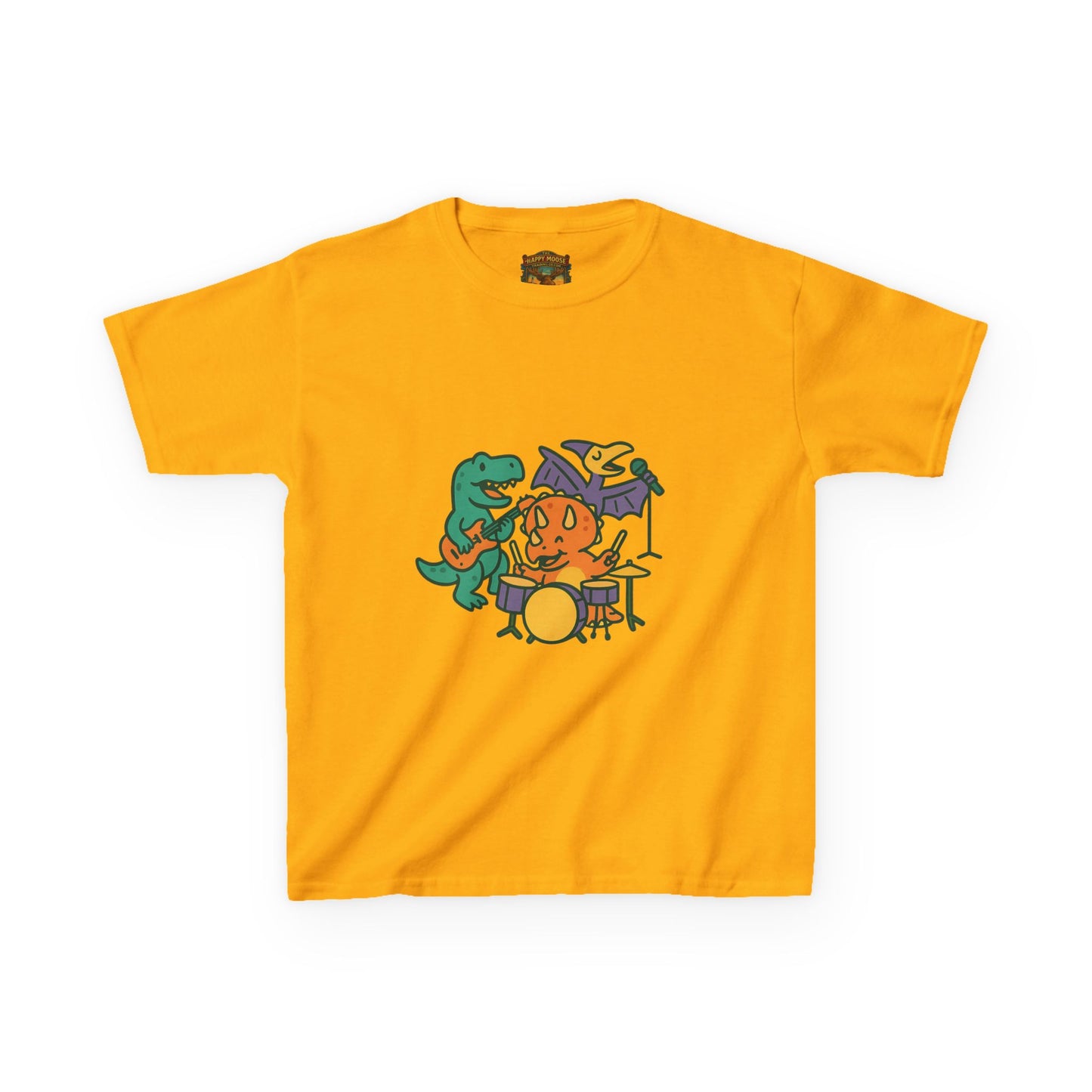 Kids Dino Band T‑Shirt — Cute Cartoon Dinosaur Drummer Tee for Boys & Girls