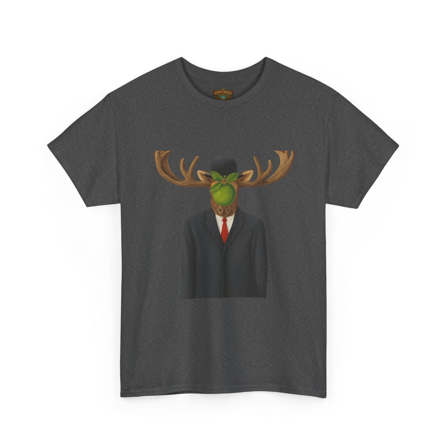 Surreal Moose Head Suit T‑Shirt — 'Man with Antlers' Artistic Graphic Tee
