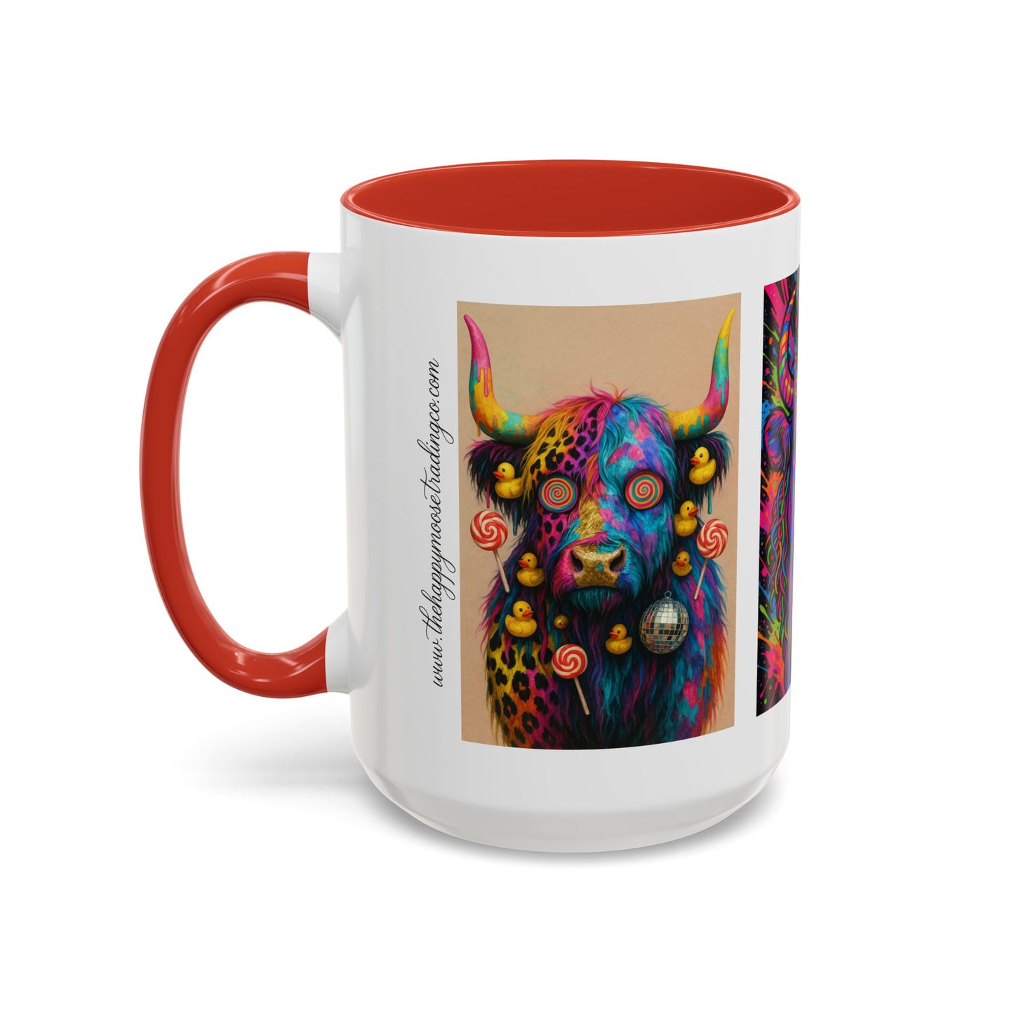 Psychedelic Highland Cow Accent Coffee Mug — Colorful Neon Farm Animal Art (11/15 oz)