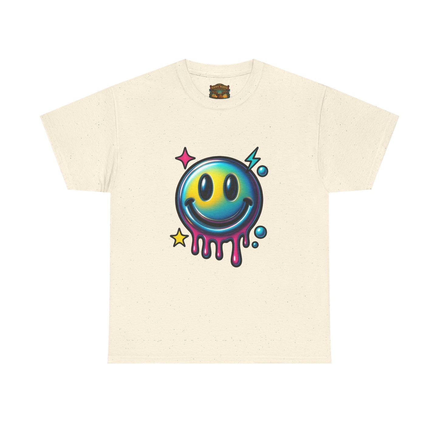Smiley Drip Graphic Tee — Neon Melting Smiley Face T-Shirt