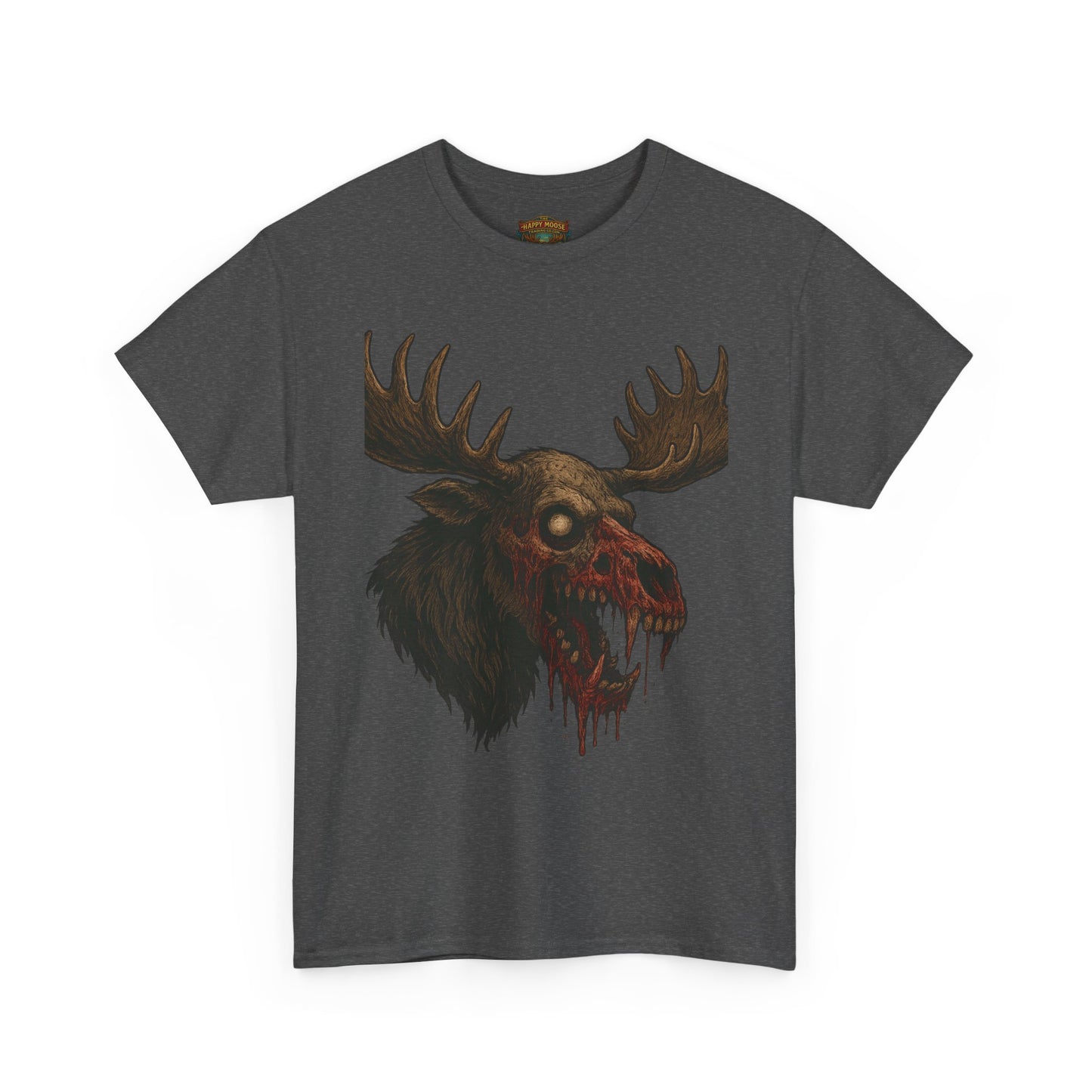 Horror Moose Skull Tee — Creepy Dripping Monster Head Graphic T-Shirt