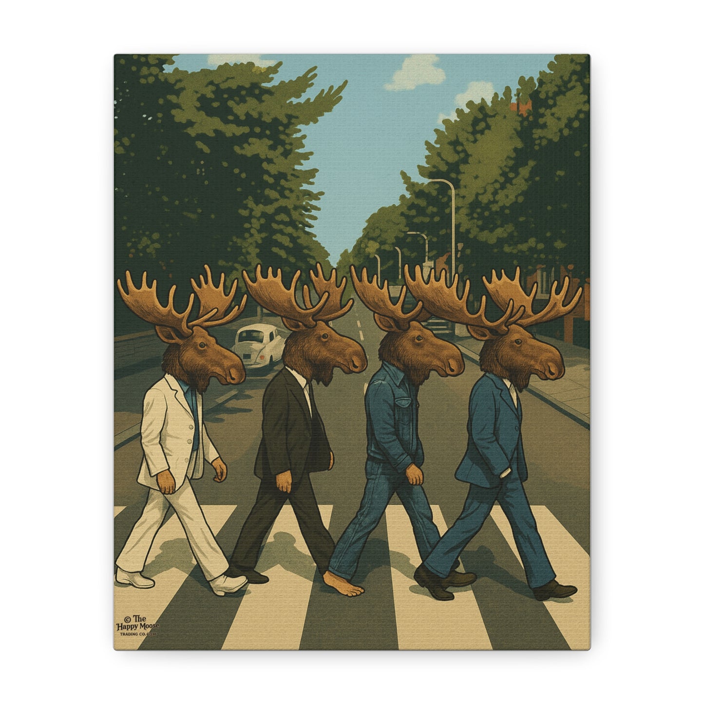 Moose Crossing Canvas Print — Retro Abbey Road Parody Wall Art