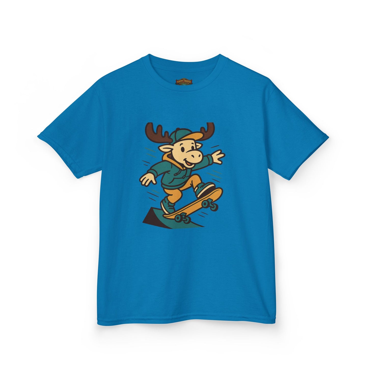Kids Skateboarding Moose T‑Shirt — Cute Cartoon Skateboard Tee for Boys & Girls