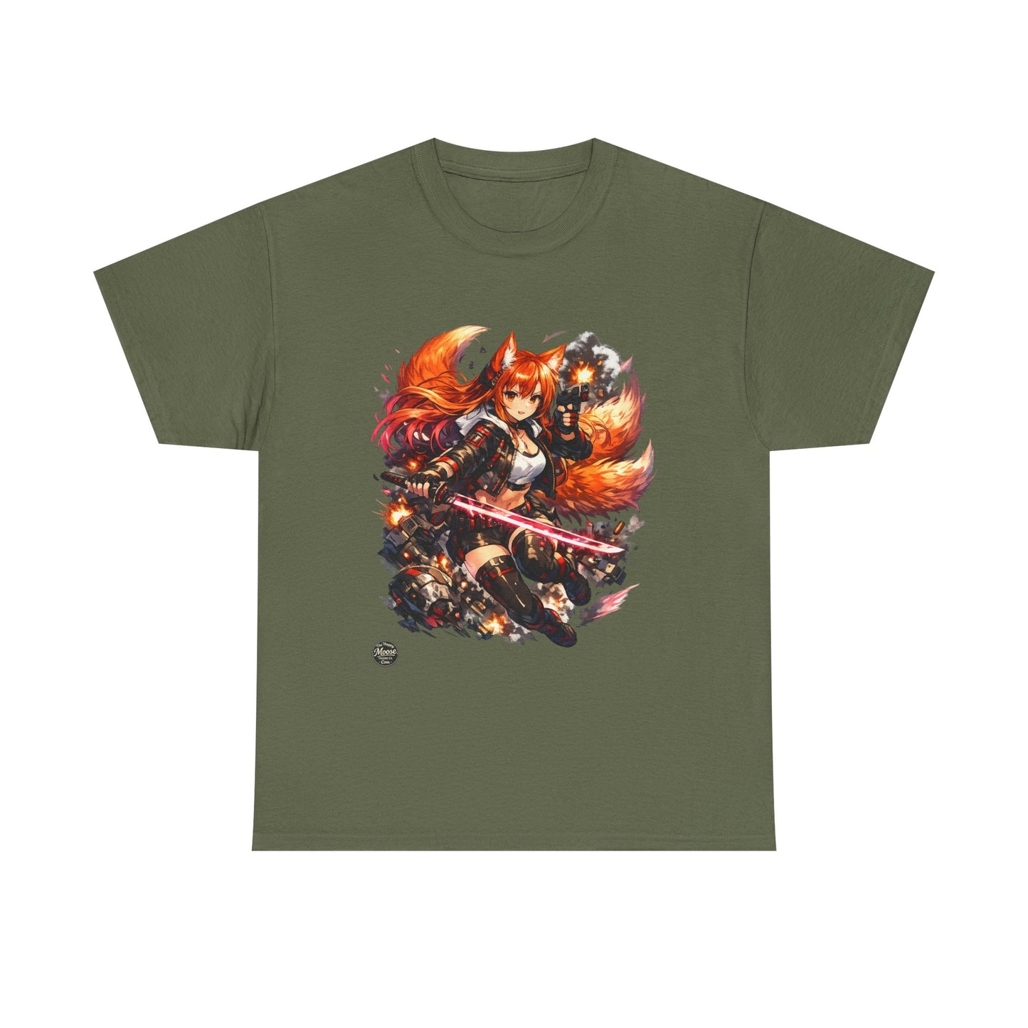 Fox Warrior Anime T-Shirt — Samurai Kitsune Graphic Tee #E004