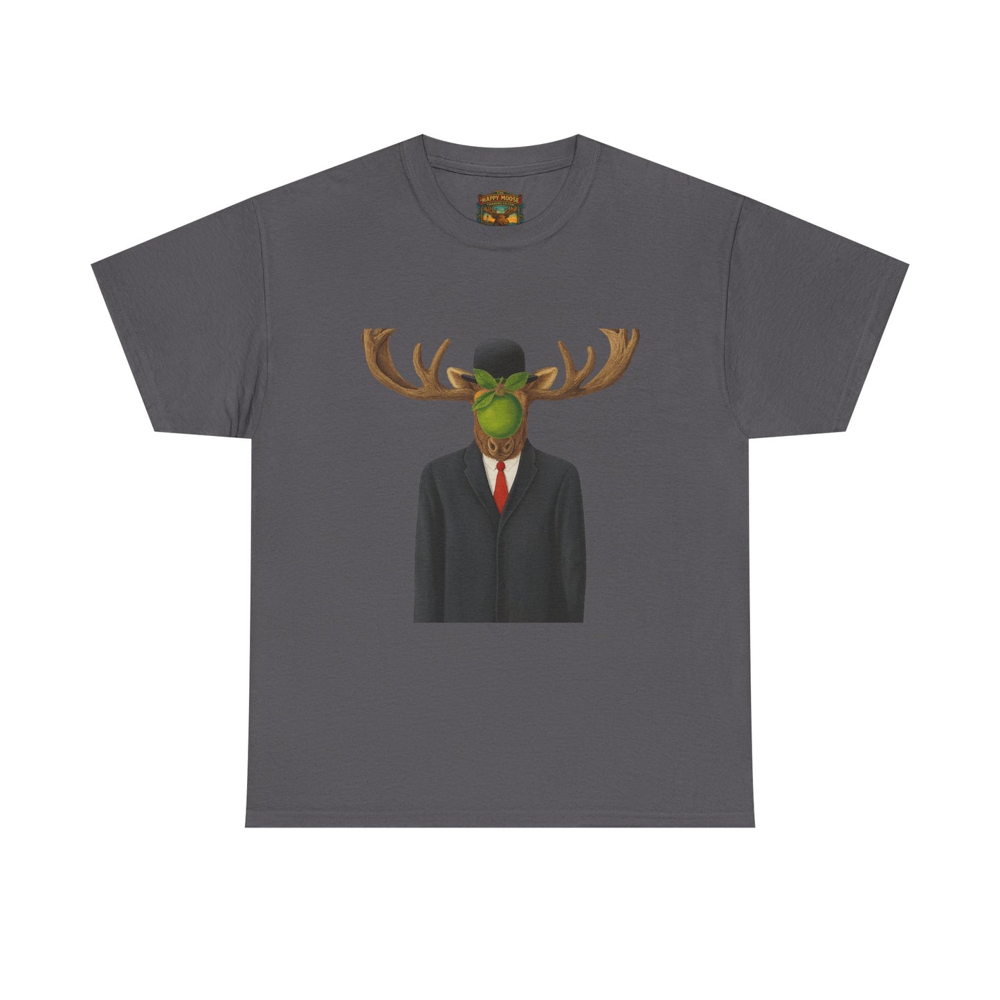 Surreal Moose Head Suit T‑Shirt — 'Man with Antlers' Artistic Graphic Tee